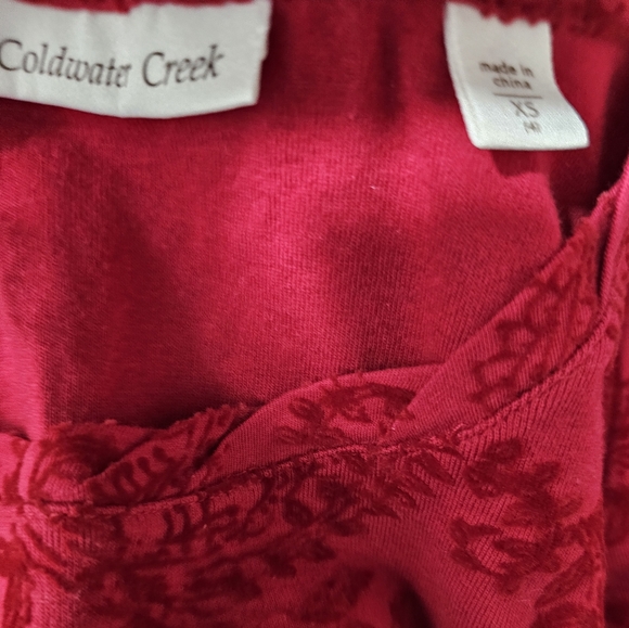 Coldwater creek Red Top With velvet  Flocking size XS  NWTS - Picture 2 of 3